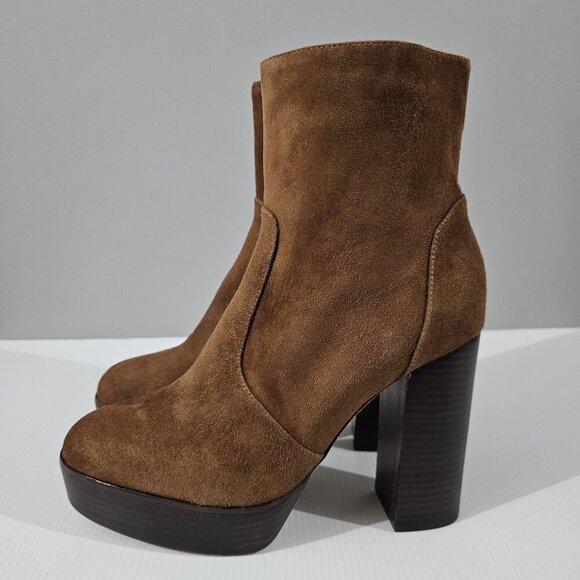 Paige Maren Platform Ankle Bootie Heeled Cocoa Brown Suede Size 10